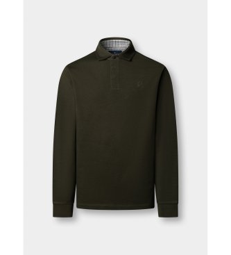 Hackett London Groene rugbypolo met geweven zakrand