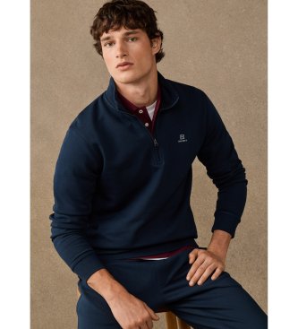 Hackett London felpa in cotone con cerniera e logo blu marino