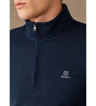 Hackett London felpa in cotone con cerniera e logo blu marino
