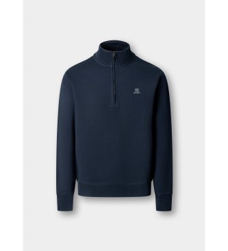 Hackett London felpa in cotone con cerniera e logo blu marino