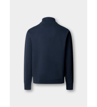 Hackett London felpa in cotone con cerniera e logo blu marino