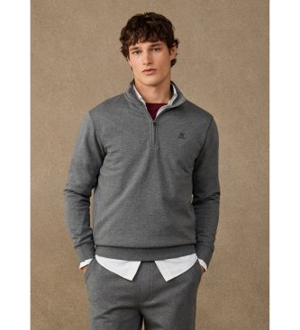 Hackett London sudadera algodón con cremallera y logo gris