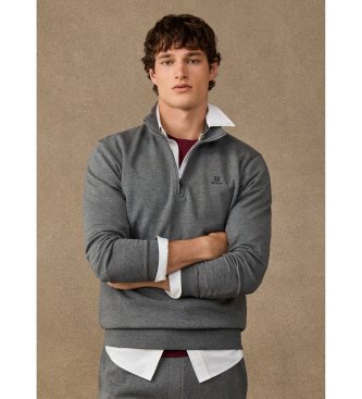 Hackett London sudadera algodón con cremallera y logo gris