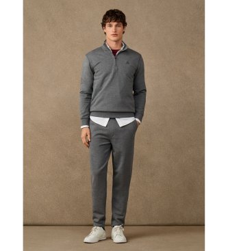 Hackett London sudadera algodón con cremallera y logo gris