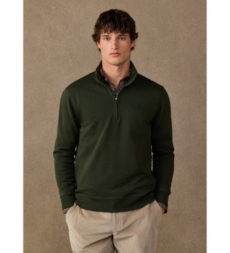 Hackett London sudadera algodón con cremallera y logo verde