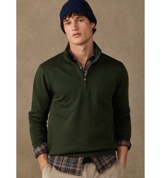 Hackett London sudadera algodón con cremallera y logo verde