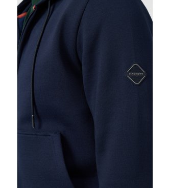 Hackett London felpa con cappuccio e zip integrale con logo luxe blu navy