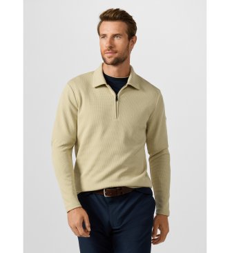 Hackett London Sweatshirt-Polo mit Reißverschluss und Waffle-Logo, beige