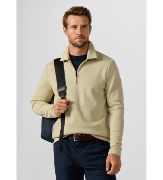 Hackett London Sweatshirt-Polo mit Reißverschluss und Waffle-Logo, beige