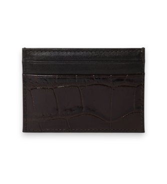 Hackett London Porte-cartes en cuir imprimé crocodile marron