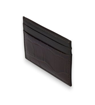 Hackett London Porte-cartes en cuir imprimé crocodile marron
