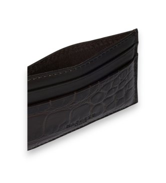 Hackett London Porte-cartes en cuir imprimé crocodile marron