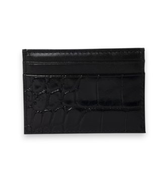 Hackett London Porte-cartes en cuir imprimé crocodile noir