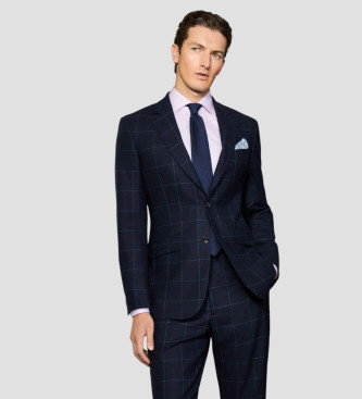 Hackett London Wełniany garnitur Mr Bistretch Wpane niebieski
