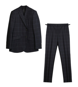 Hackett London Wełniany garnitur Mr Bistretch Wpane niebieski