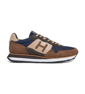 Hackett London Telfor Vibe Scarpe da ginnastica in pelle blu scuro e marrone