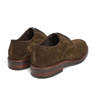 Hackett London Egmont Sapatos de couro de veludo castanho castanho esverdeado