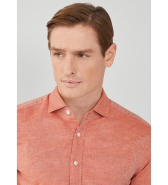 Hackett London Shirt Melange Cotton Linen red