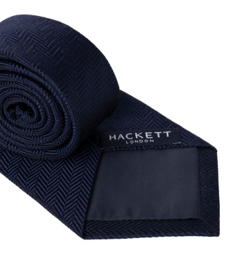 Hackett London Melanżowy krawat w jodełkę granatowy