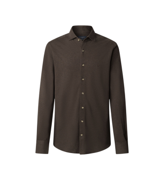 Hackett London Camicia in piqu mlange marrone scuro