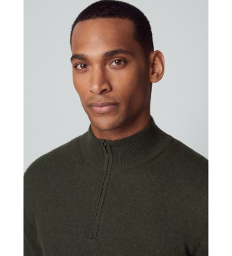 Hackett London Merino Cash Mix Hzip pulover temno zelene barve