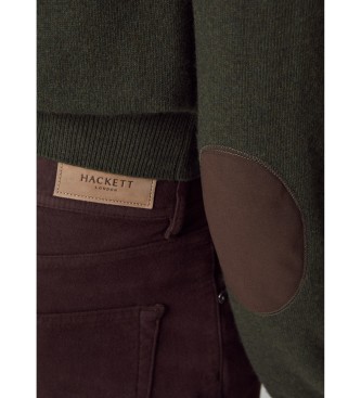 Hackett London Merino Cash Mix Hzip pulover temno zelene barve
