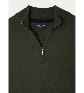 Hackett London Maglione con cerniera in misto lana merino verde scuro