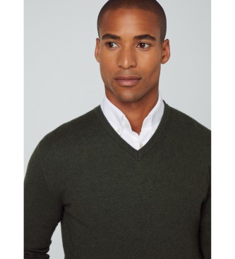 Hackett London Merino Cash Mix V jumper green