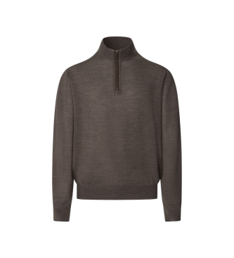 Hackett London Merino zijde Hzip trui bruin