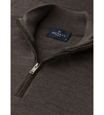Hackett London Merino zijde Hzip trui bruin