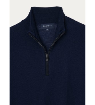 Hackett London Merino Silk Zipper Sweater navy