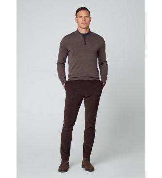 Hackett London Jumper med dragkedja i merinoull brun