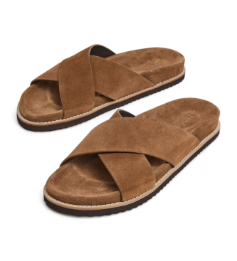 Hackett London Brown Mykonos Crossing leather sandals
