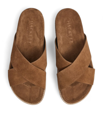 Hackett London Brown Mykonos Crossing leather sandals