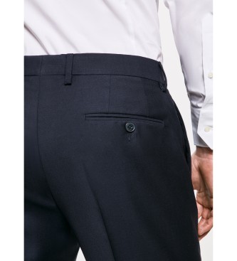Hackett London Granatowe spodnie z gładkiej wełny