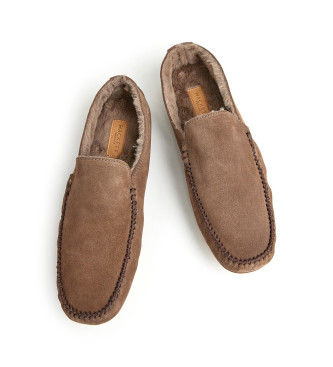 Hackett London Kiowa brown leather slippers