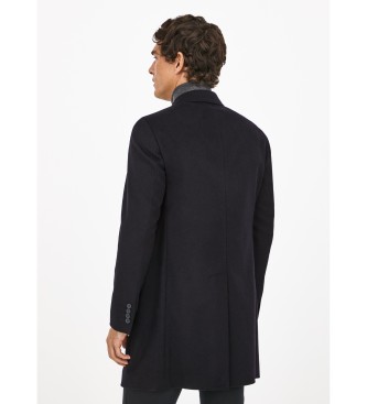 Hackett London Navy Wool Overcoat