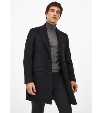Hackett London Navy Wool Overcoat