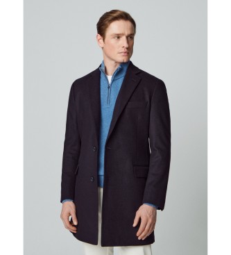 Hackett London Ensfarvet marinebl frakke