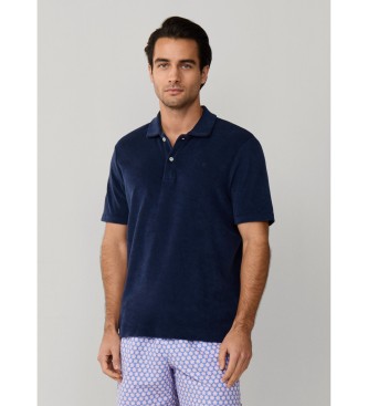Hackett London Towelling navy polo shirt