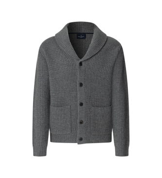 Hackett London Rib Shawl Cardigan Granite Grey