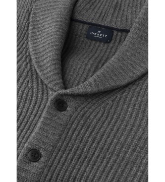 Hackett London Rib Shawl Cardigan Granite Grey
