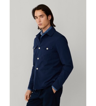 Hackett London Koszula overshirt Seersucker granatowa