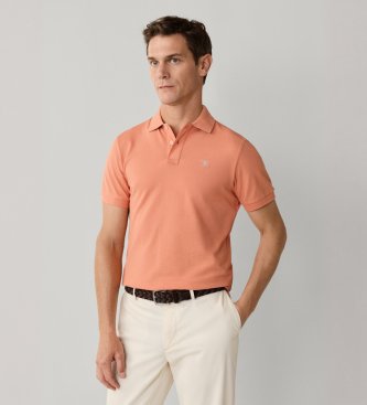 Hackett London Pomarańczowa koszulka polo Slim Fit z logo