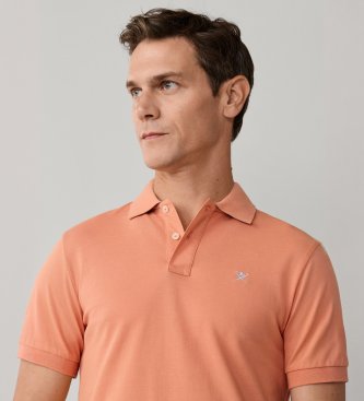 Hackett London Pomarańczowa koszulka polo Slim Fit z logo