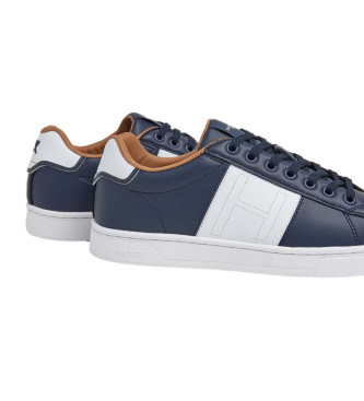 Hackett London Harper Monogram Leather Sneakers navy