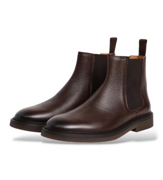 Hackett London Braune Chelsea-Stiefeletten aus genarbtem Leder Elsted