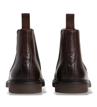 Hackett London Braune Chelsea-Stiefeletten aus genarbtem Leder Elsted