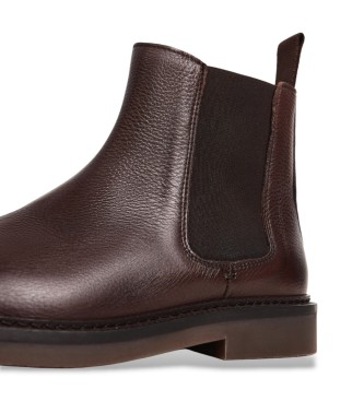 Hackett London Braune Chelsea-Stiefeletten aus genarbtem Leder Elsted
