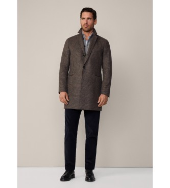 Hackett London Brązowy płaszcz Pow Coat